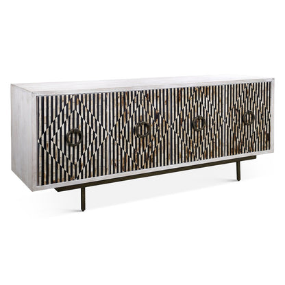 Alexandria 72" Sideboard with Bone, Horn, Wood Inlay on Metal Base