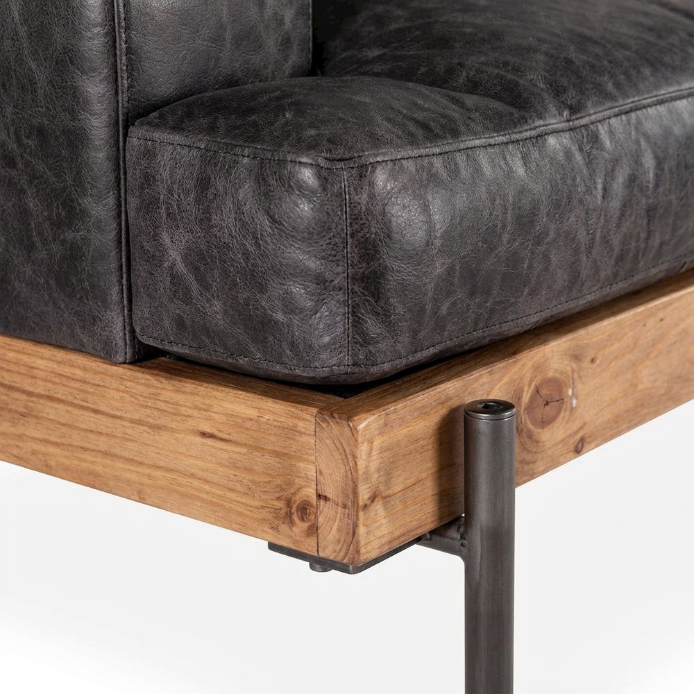 Leather Upholstered Sofa with Distressed Finish, Modern Couch, Antique Zinc