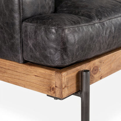 Leather Upholstered Sofa with Distressed Finish, Modern Couch, Antique Zinc