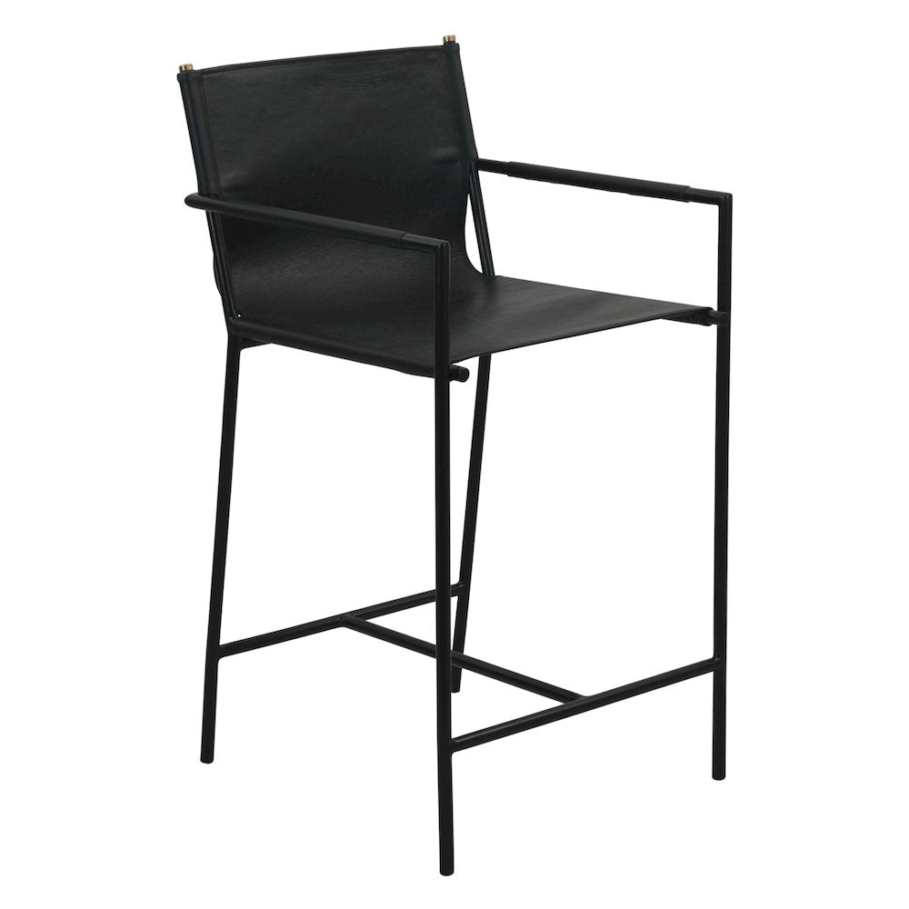 Sutton 20" Counter Armchair in Black Leather and Iron
