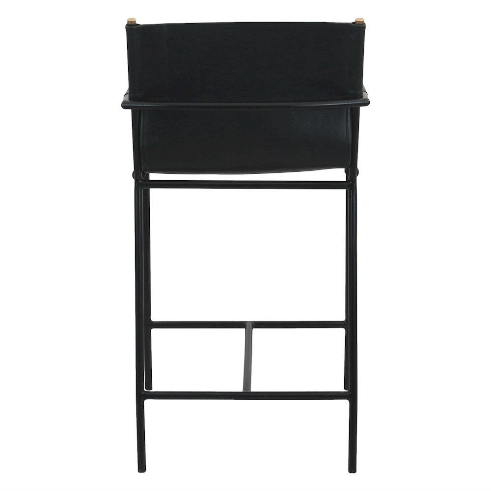 Sutton 20" Counter Armchair in Black Leather and Iron