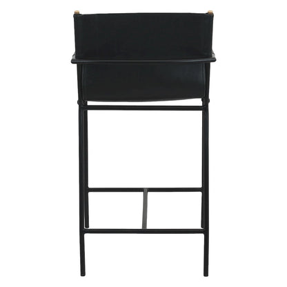 Sutton 20" Counter Armchair in Black Leather and Iron