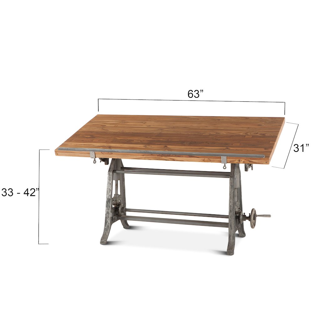 Artezia 62" Drafting Desk with Adjustable Crank in Natural Teak