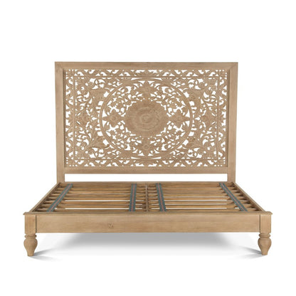 Haveli Carved Queen Bed in Whitewash Finish