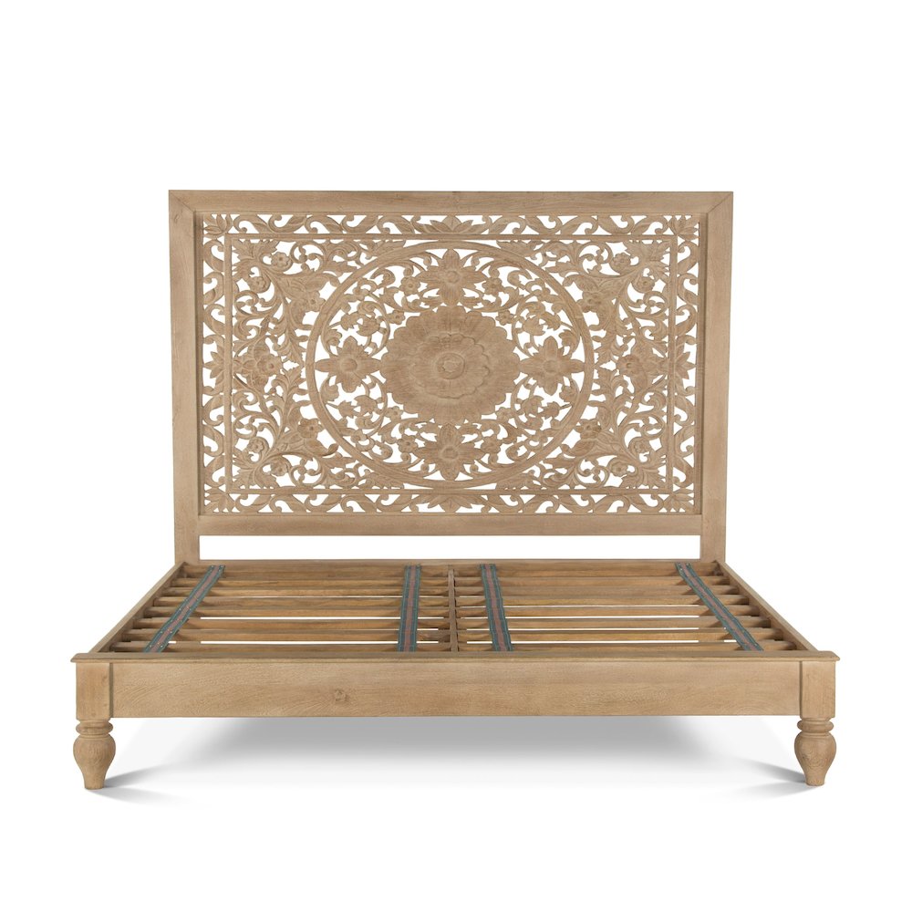 Haveli Carved Queen Bed in Whitewash Finish