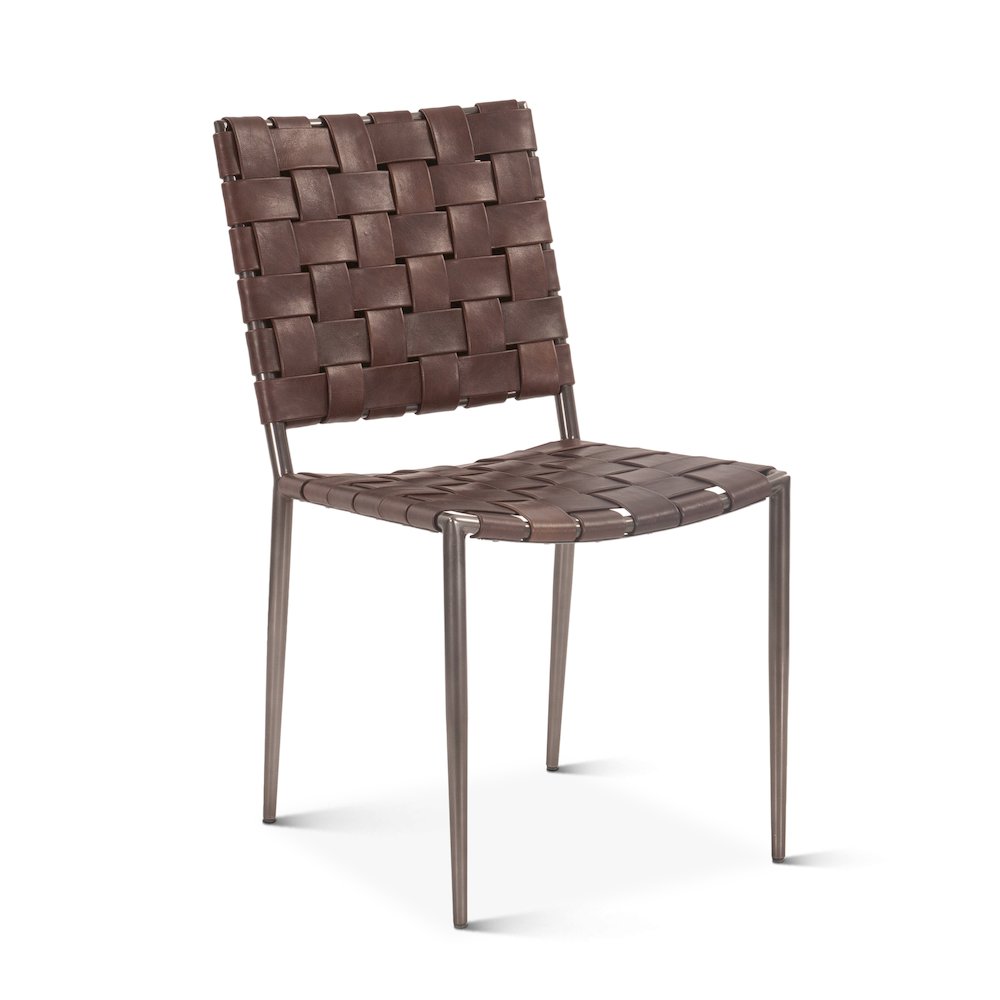 Lund Dining Chair in Brown Buffalo Leather and Iron