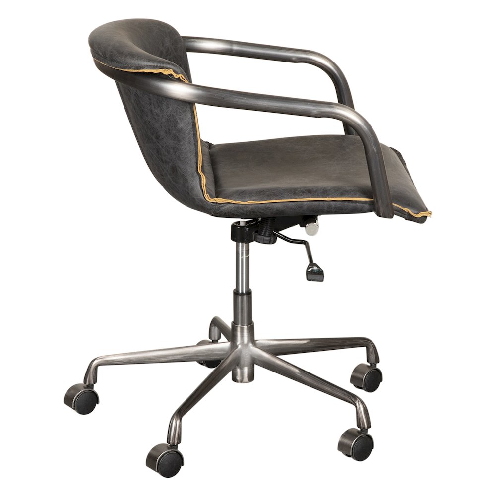 Chiavari Swivel Office Chair in Antique Ebony Leather and Antique Zinc