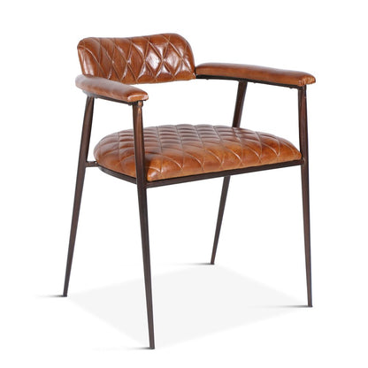 Hudson Armchair in Quilted Leather and Iron