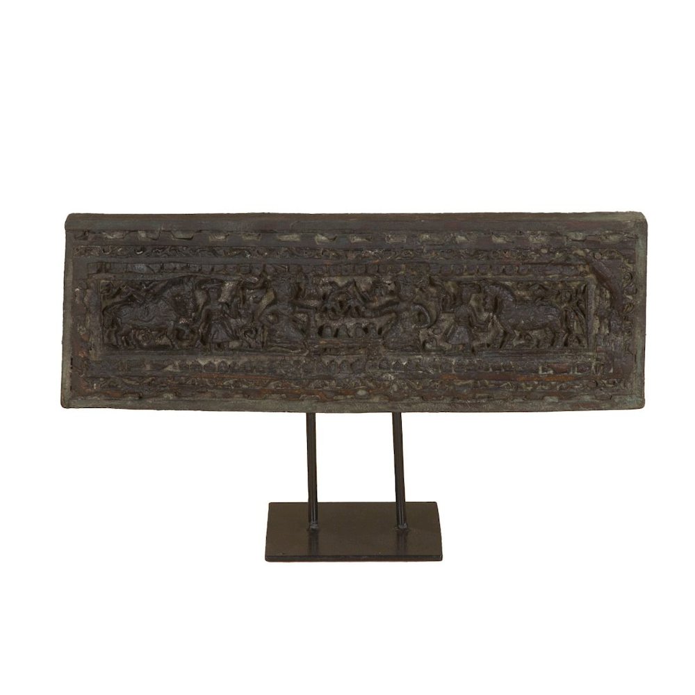 Curio 20" Carved Wood Panel on Iron Stand