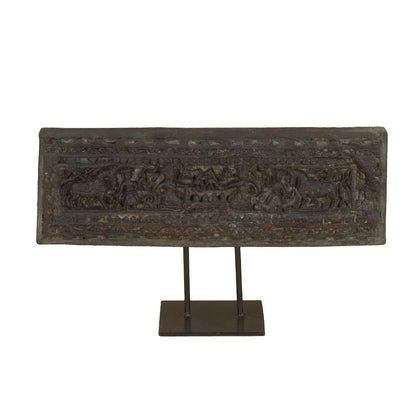 Curio 20" Carved Wood Panel on Iron Stand