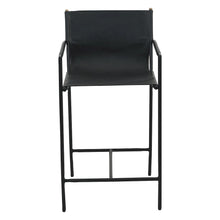 Sutton 20" Counter Armchair in Black Leather and Iron