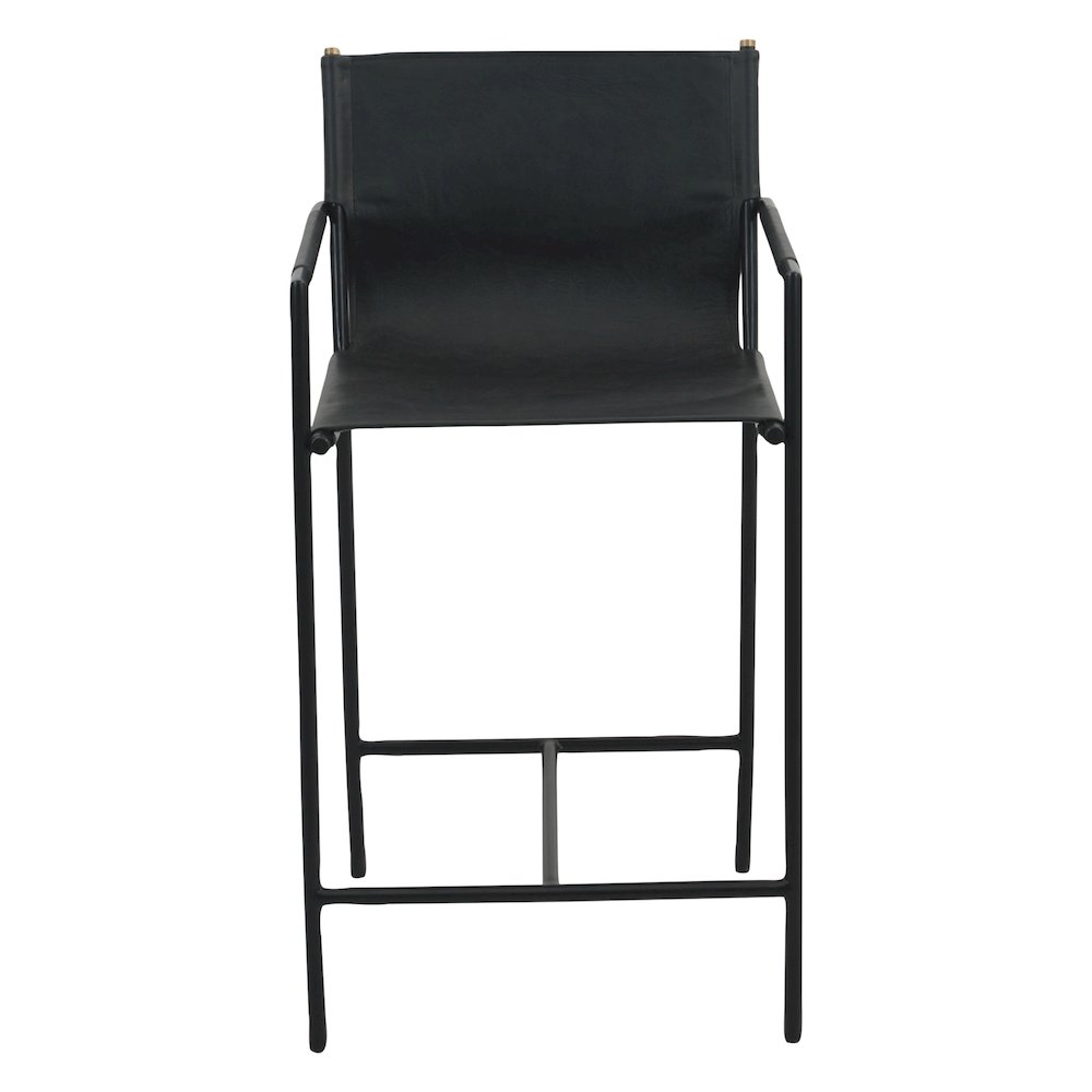 Sutton 20" Counter Armchair in Black Leather and Iron