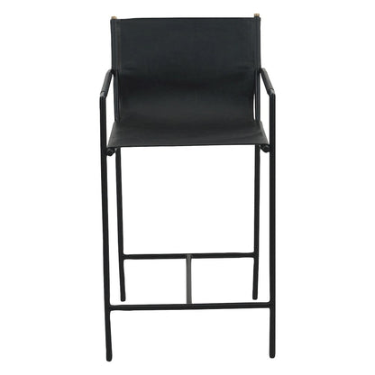 Sutton 20" Counter Armchair in Black Leather and Iron