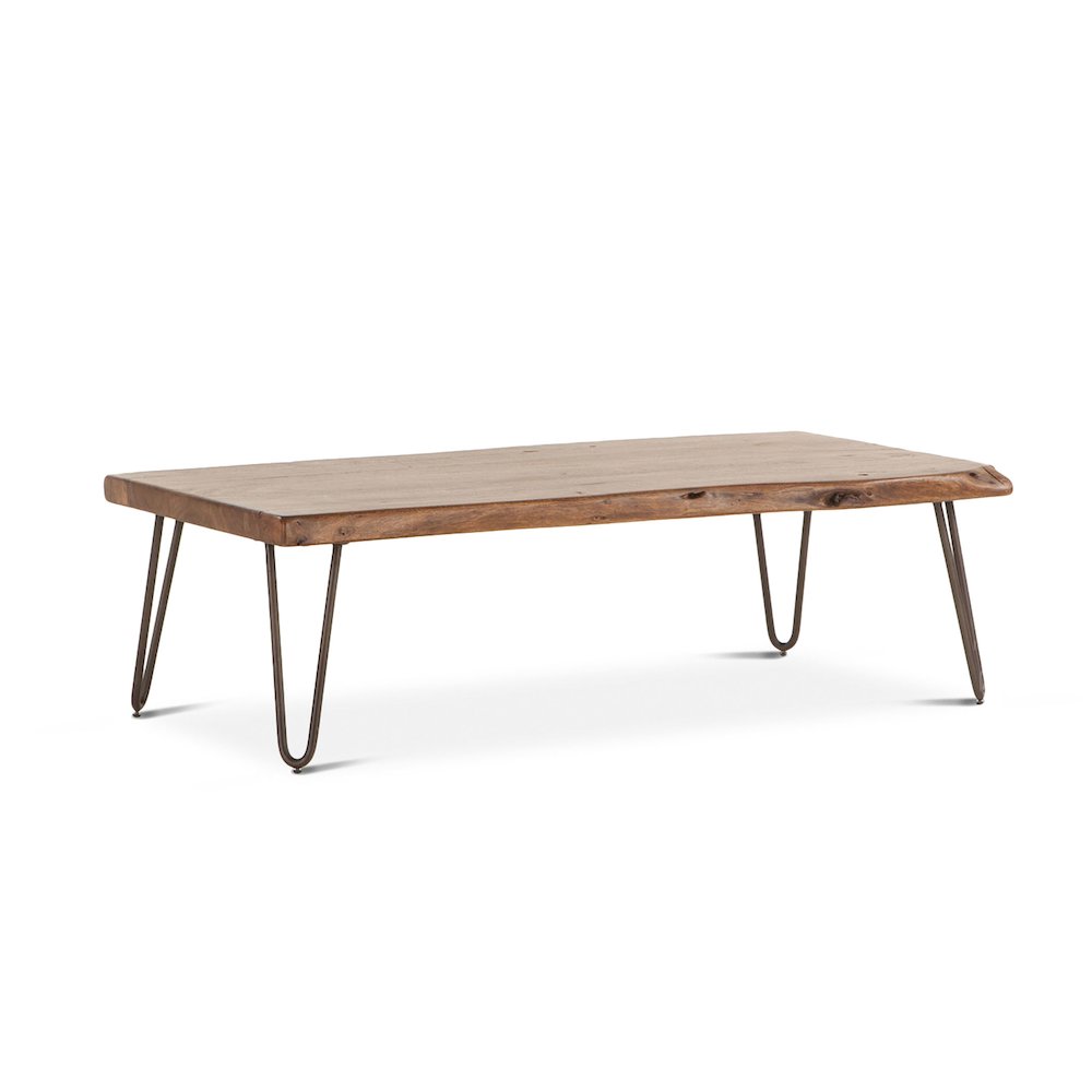 Grandby Acacia Wood Live Edge Coffee Table in Walnut Finish