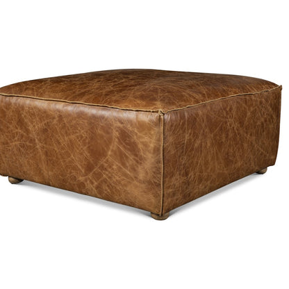 Chiavari Ottoman in Coco Brown Leather