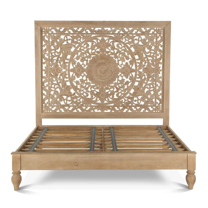 Haveli Carved King Bed in Whitewash Finish