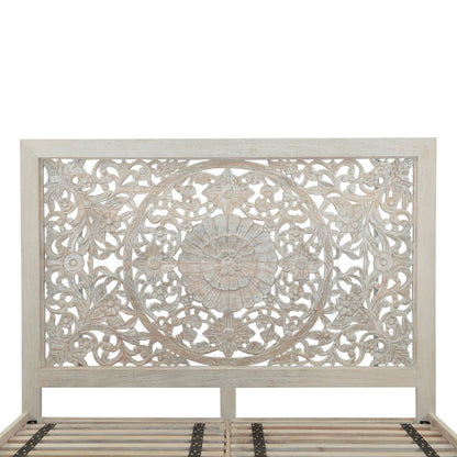 Haveli Queen Bed in Hand Carved Heirloom White