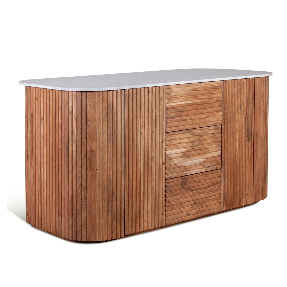 Kensington 68" Kitchen Island in Natural Acacia with White Marble Top