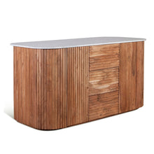 Kensington 68" Kitchen Island in Natural Acacia with White Marble Top