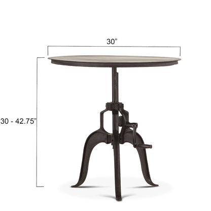 Artezia 30" Height Adjustable Crank Side Table in Matte Black Cast Iron
