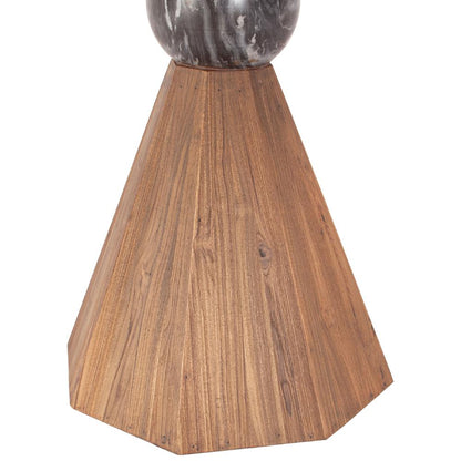 Rustic Revival Natural Teak Wood with Black Marble Pedestal