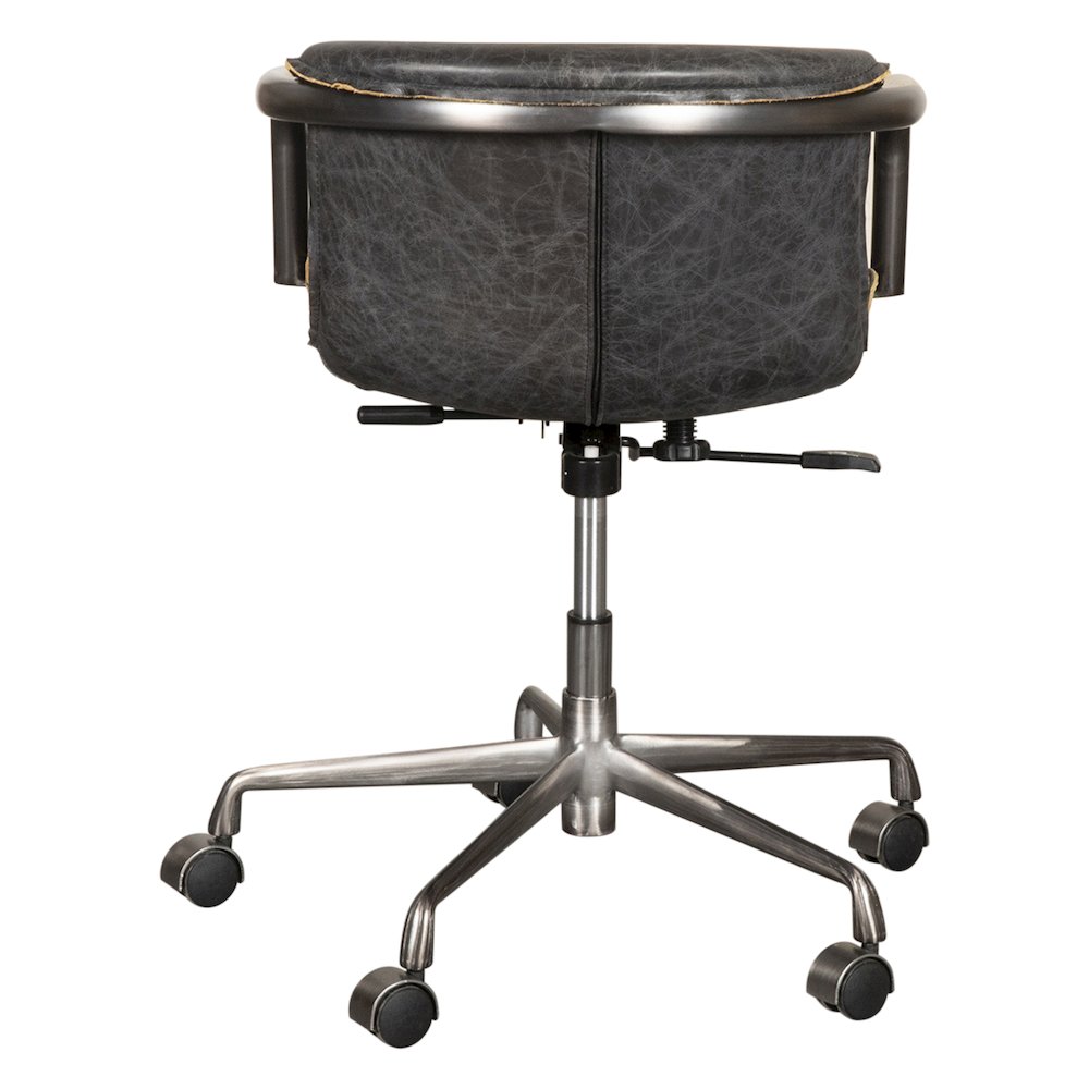 Chiavari Swivel Office Chair in Antique Ebony Leather and Antique Zinc