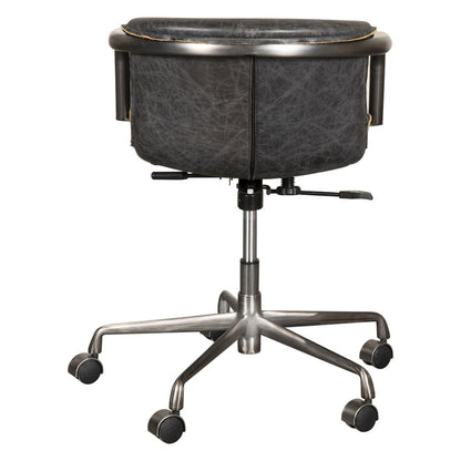 Chiavari Swivel Office Chair in Antique Ebony Leather and Antique Zinc