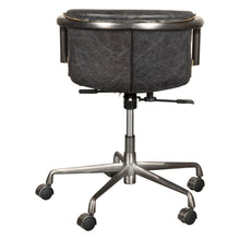Chiavari Swivel Office Chair in Antique Ebony Leather and Antique Zinc