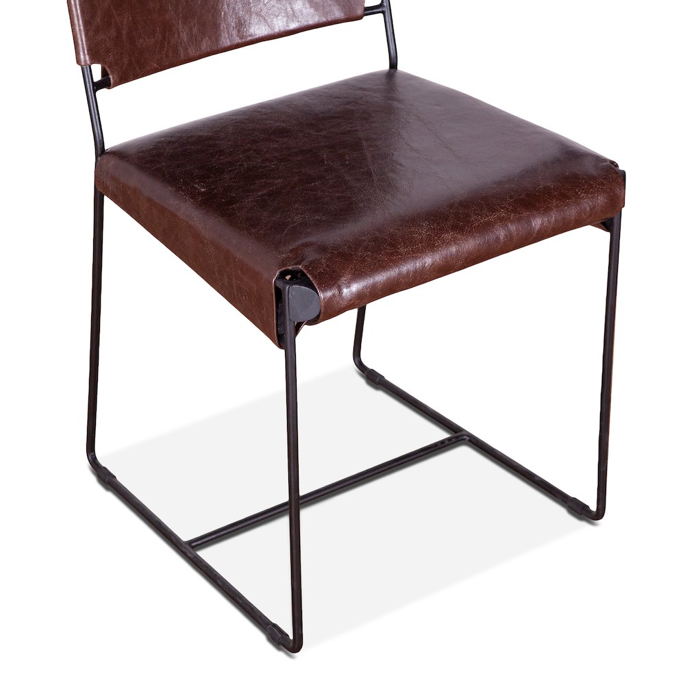 Melbourne Dining Chair in Chocolate Leather and Iron