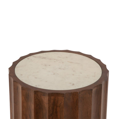 Lisbon Modern White Marble Side Table in Matte Brown