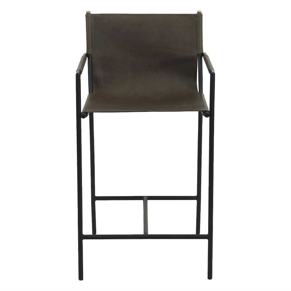 Sutton 20" Counter Armchair in Olive Green Leather and Iron