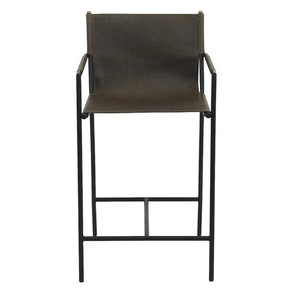 Sutton 20" Counter Armchair in Olive Green Leather and Iron