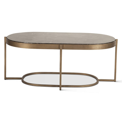 Fresno 43" Coffee Table with Black Marble and Antique Brass Base