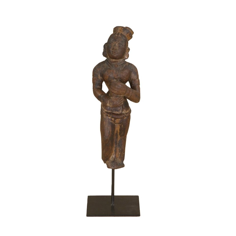 Curio Carved Figure Statue on Iron Stand