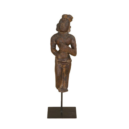 Curio Carved Figure Statue on Iron Stand