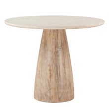 Palm Desert Natural White Marble Dining Table with Modern Washed Wood Base
