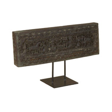 Curio 20" Carved Wood Panel on Iron Stand