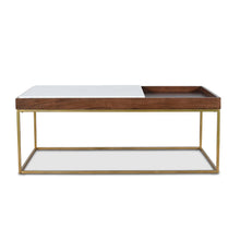 Aurora 45" Coffee Table in White Marble and Mango Wood with Walnut Finish
