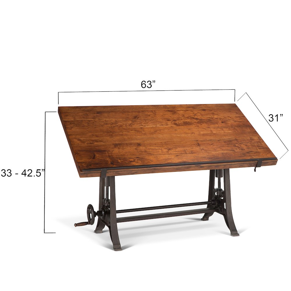 Artezia 62" Drafting Desk with Adjustable Crank in Walnut Finish