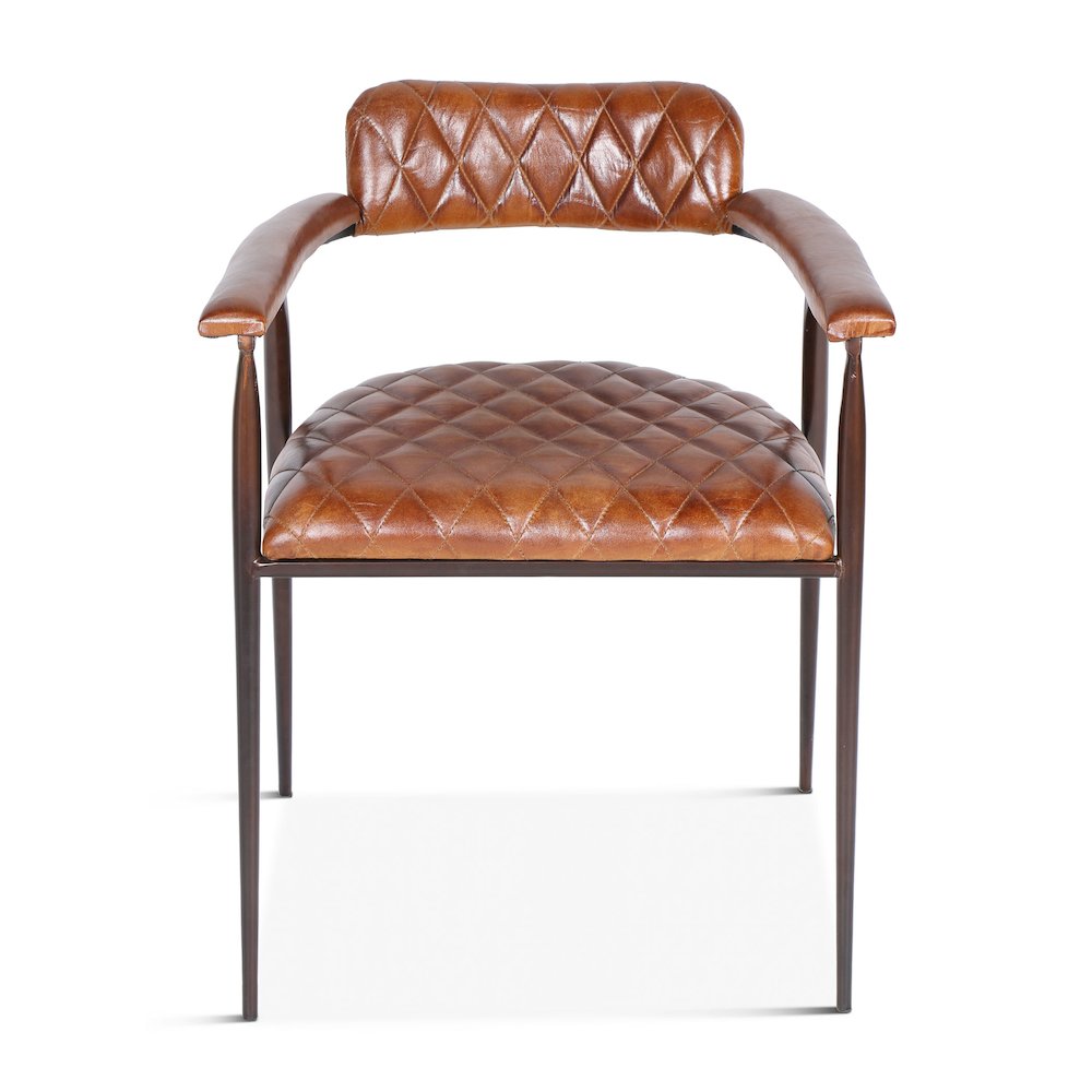 Hudson Armchair in Quilted Leather and Iron