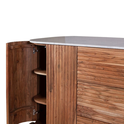 Kensington 68" Kitchen Island in Natural Acacia with White Marble Top