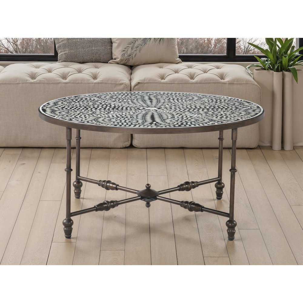 Ozark 40" Coffee Table with Floral Horn Inlay and Iron