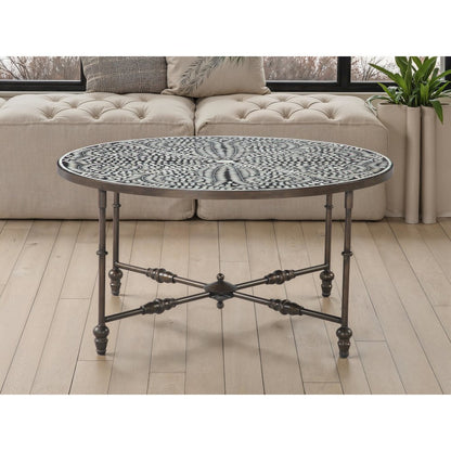 Ozark 40" Coffee Table with Floral Horn Inlay and Iron
