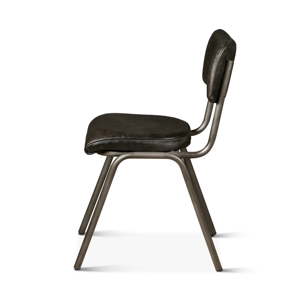 William Dining Chair in Ebony Leather and Iron