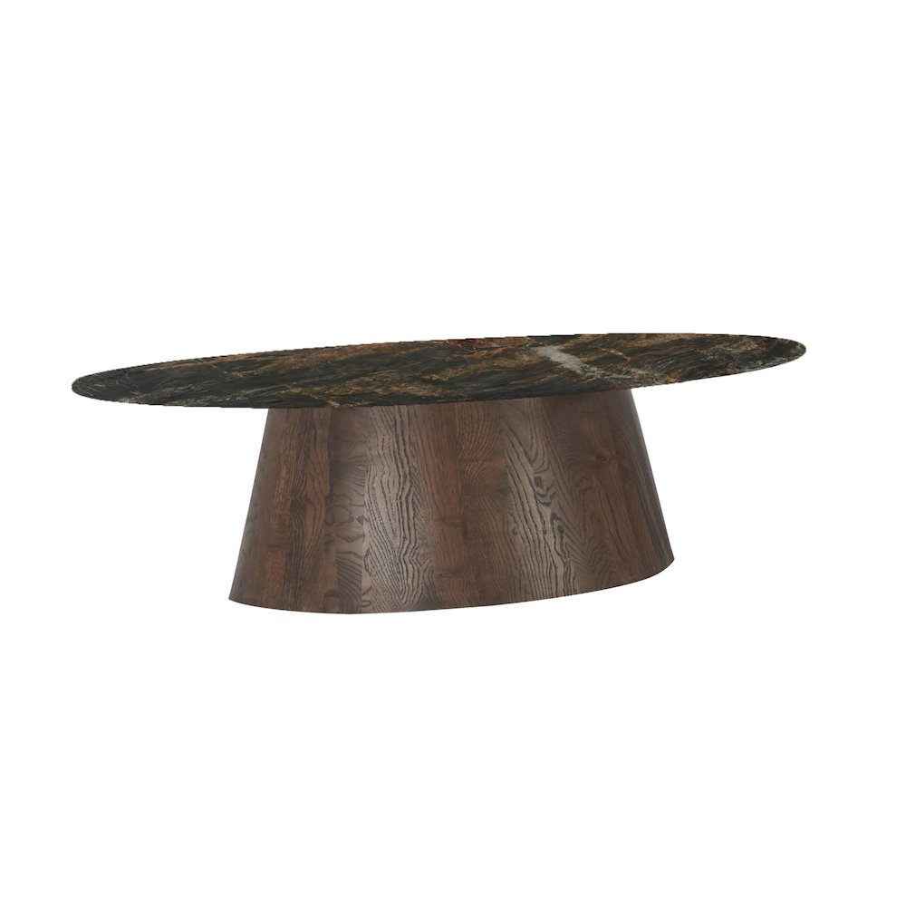 Caldera 52" Oval Coffee Table in Lava Marble with Dark Mango Base