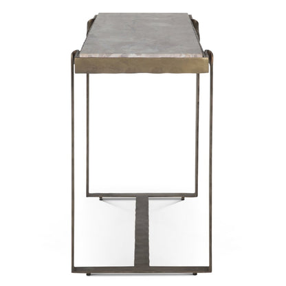 Rhodes 52" Console Table with Capri Beige Marble Top and Antique Brass Base