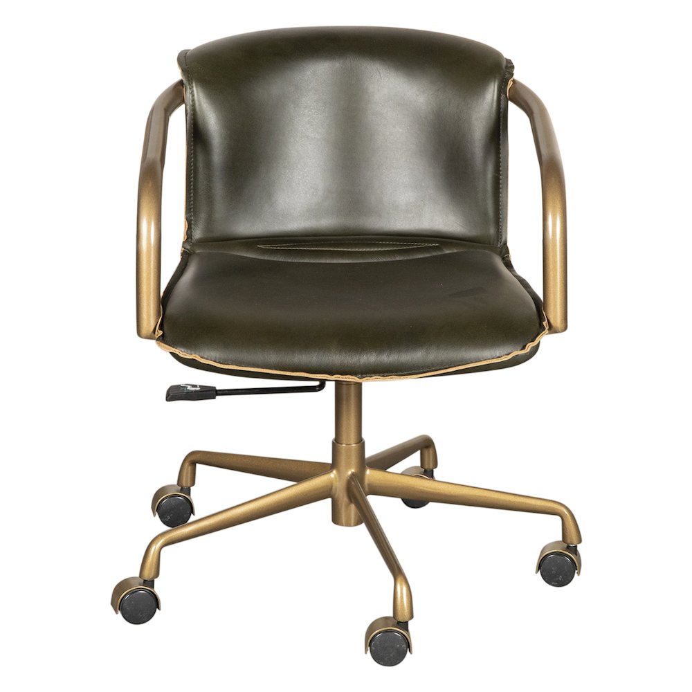 Chiavari Swivel Office Chair in Emerald Green Leather and Antique Gold