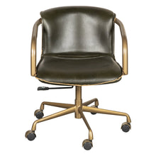 Chiavari Swivel Office Chair in Emerald Green Leather and Antique Gold