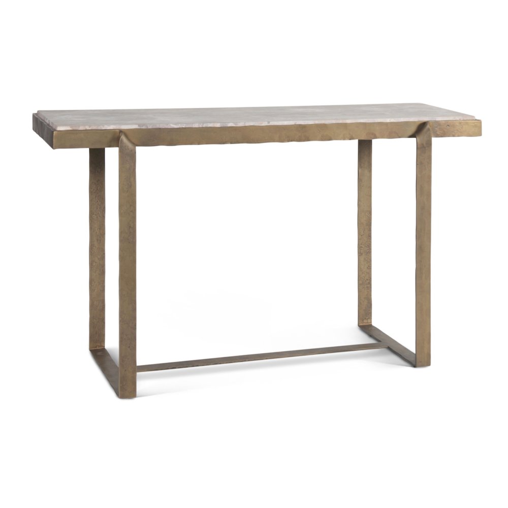 Rhodes 52" Console Table with Capri Beige Marble Top and Antique Brass Base