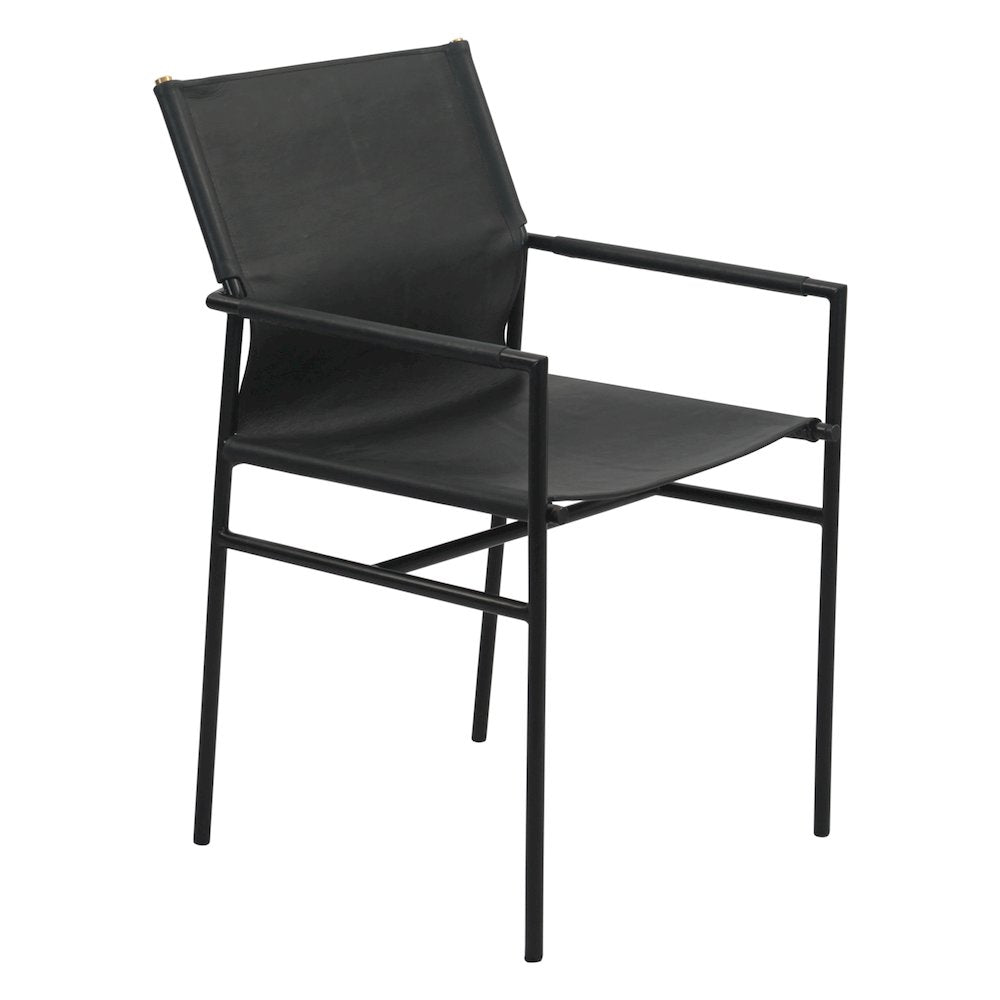 Sutton 20" Dining Armchair in Black Leather and Iron